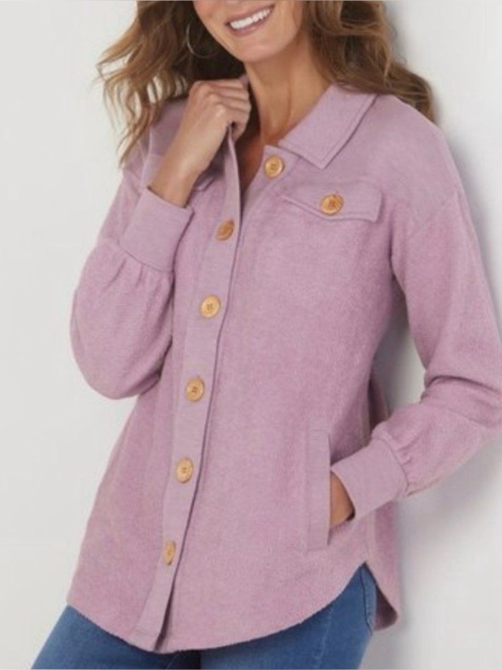 Soft Surroundings Lavender Button Down Terry  Shirt Jacket Shacket Sz PM medium